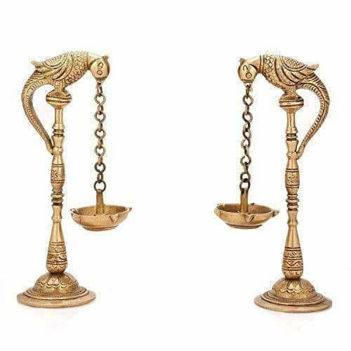 Brass - Pair Of Bird Diya Oil Lamp Stand - Distacart