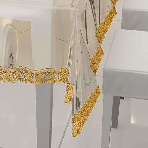 Transparent With Golden Lace 6 Seater Dinning Table Cover - Distacart