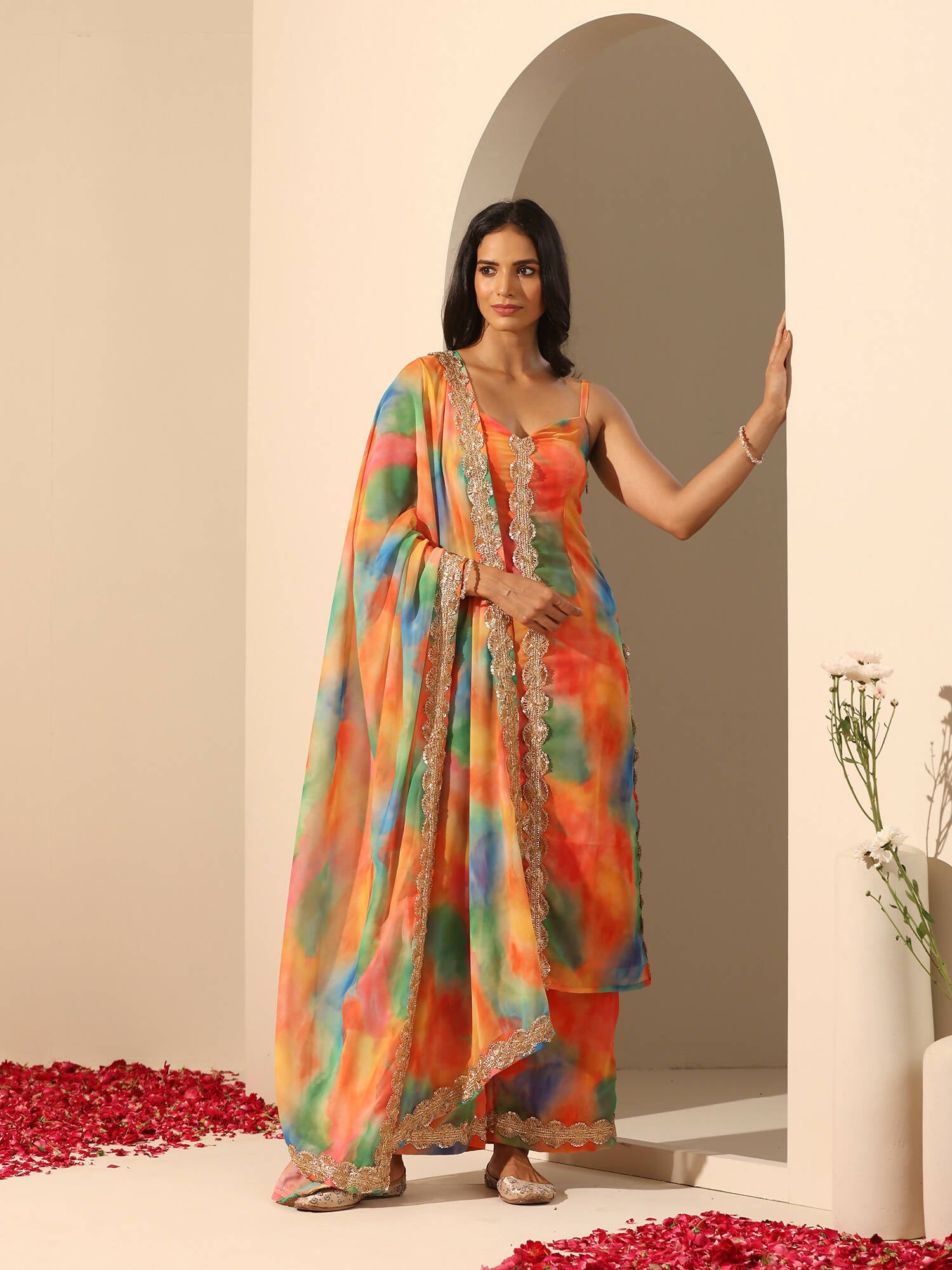 Pomcha Jaipur Orange Gul-Rangbirangi Suit Set - Distacart