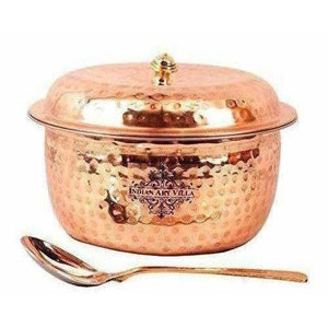 Steel Copper Casserole Bowl With Lid & 1 Serving Spoon - Set Of 2 Pieces - Distacart