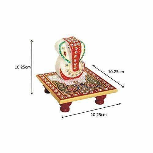 Marble Enamel Painted Ganesha Placed on Chowki (10.2 cm x 10.2 cm x 10.2 cm) - Distacart