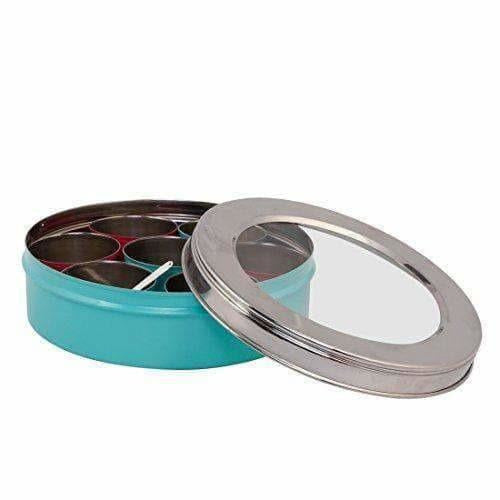 Stainless Steel Made Masala Box Spice Box Masala Dabba Container With Glass Lid 7 Compartments With 1 Spoon - Distacart