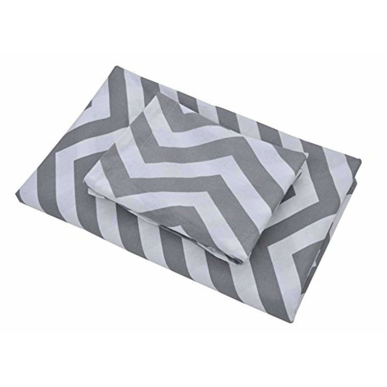 Cotton Double Bedsheet with 2 Pillow Covers - Modern White and Grey - Distacart