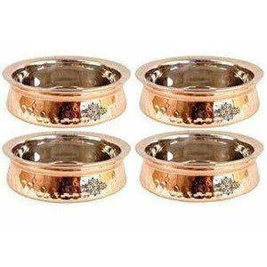 Steel Copper Handi Bowl Hammered Design Serving Dishes - Set of 4 - Distacart