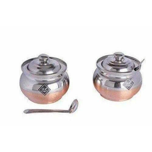 Copper Bottom Ghee and oil Pot Stainless Steel  - pack of 2 - Distacart