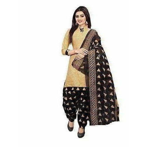 Beige Cotton Printed Unstitched Dress Material - Distacart