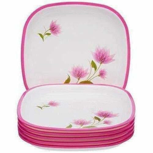 Pink Color Square Quarter Plate Set - 6 Plates Set - Distacart