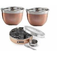 Thumbnail for Stainless Steel and Copper Silver Spice Box and German Bowl Set of 3 - Distacart