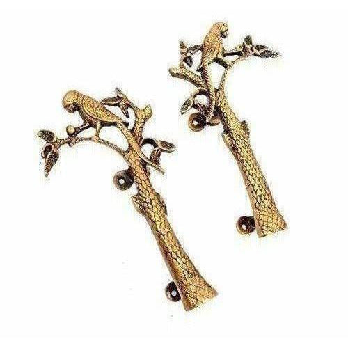 Parrot on Tree Design Brass Door Handle Pair - Distacart