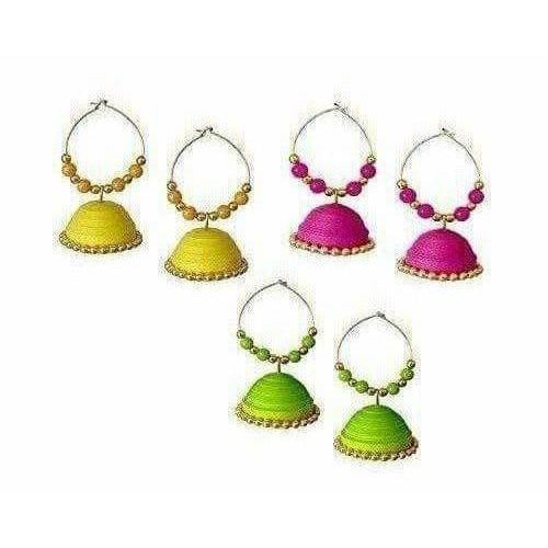 Combo Set - Handmade Paper Quilling Yellow - Pink and Fluorescent Earrings - Distacart