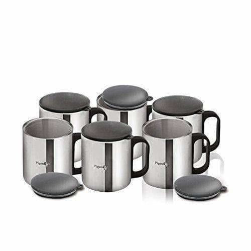 Stainless Steel Coffee Cup Set of 6 (With Lid) - Distacart