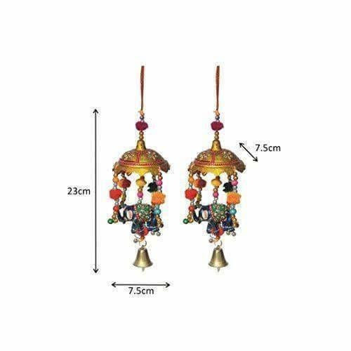 Handicrafts Paradise Umbrella with Elephant Painted and Metal Bell Paper Mache Door Hanging (7.65 cm x 7.65 cm x 22.95 cm, Set of 2) - Distacart