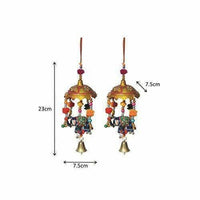 Thumbnail for Handicrafts Paradise Umbrella with Elephant Painted and Metal Bell Paper Mache Door Hanging (7.65 cm x 7.65 cm x 22.95 cm, Set of 2) - Distacart