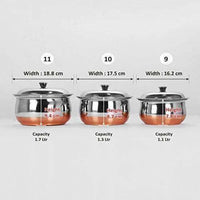 Thumbnail for Stainless Steel Copper Bottom Multipurpose Cook & Serve Handi With Lid - Set of 3 - Distacart