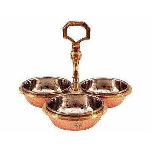 Steel Copper Pickle Bowl Set With Handle - Pack Of 3 - Distacart