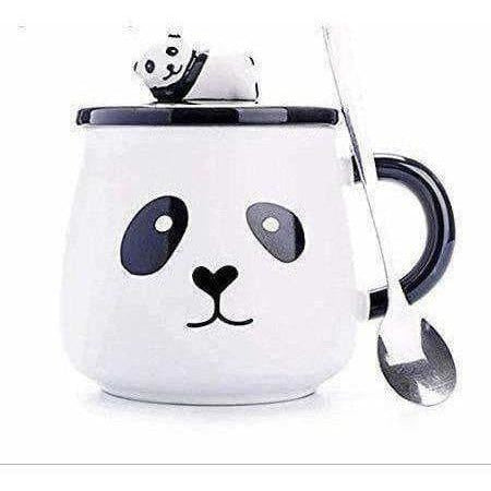 Panda Ceramic Mug with Ceramic Lid and Spoon(Random Design)-300 ML (Pack of 1) - Distacart