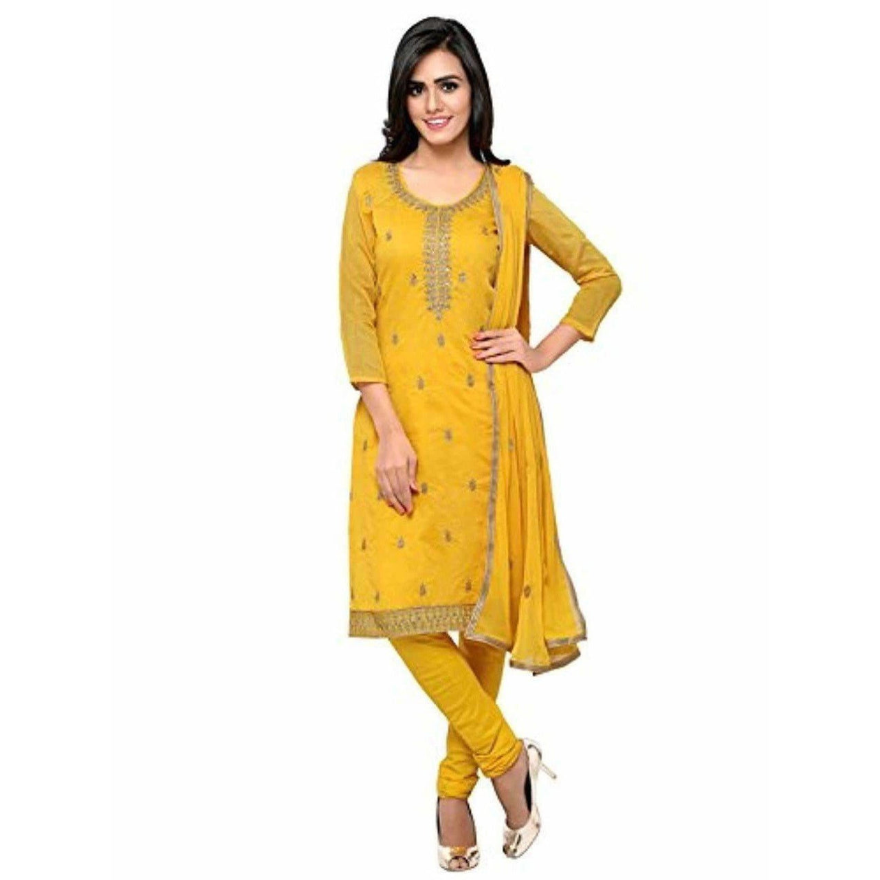 Yellow Chanderi Cotton Dress Material - Distacart