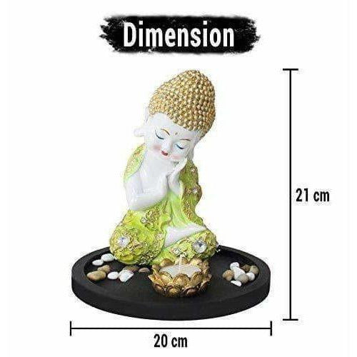 Multi - Color Handmade Buddha Showpiece and Stones On Wooden Tray - Distacart