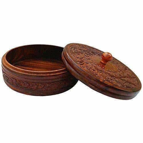 Handcrafted Wooden Box Pot Serving Bowl with Lid - Distacart