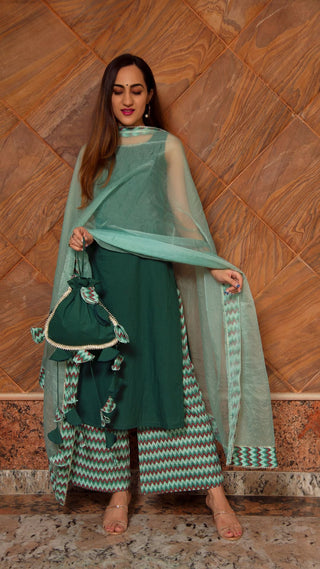Pomcha Jaipur Siya Dark Green Cotton Suit Set - Distacart