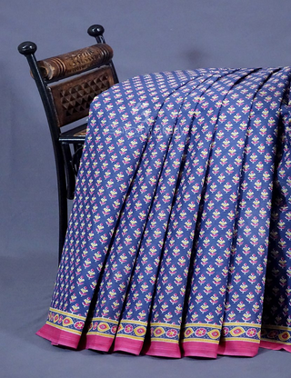 Denim Blue Colour Block Print Pure Mulmul Cotton Saree By Gayathri Reddy Designer Studio - Distacart