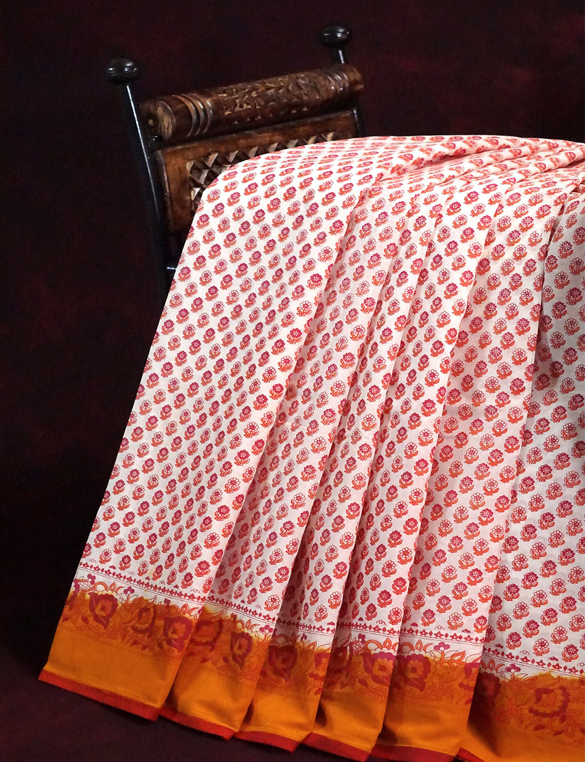 Off White Block Print Pure Mulmul Cotton By Gayathri Reddy Designer Studio - Distacart