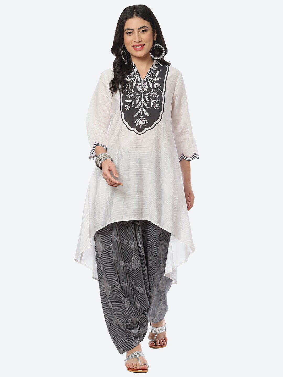 Biba Shirt Collar Floral Printed Kurta With Harem Pants - Distacart