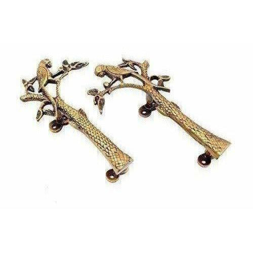 Parrot on Tree Design Brass Door Handle Pair - Distacart