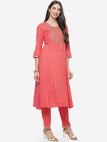Thumbnail for Biba Women Fuchsia Yoke Design A-Line Kurta With Trousers Set - Distacart
