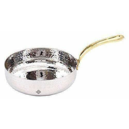 Silver Stainless Steel Fry Pan with Brass Handle - Distacart