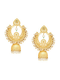 Thumbnail for Yellow Chimes Women Gold-Toned Contemporary Chandbali Jumka Earrings - Distacart