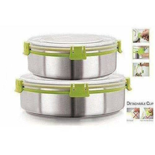 Stainless Steel Airtight &amp; Leak Proof Containers Set, 1300 ml &amp; 1750 ml, Set Of 2 - Distacart