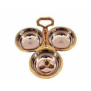 Steel Copper Pickle Bowl Set With Handle - Pack Of 3 - Distacart