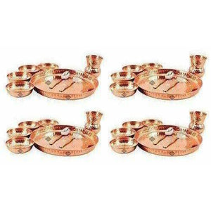 Traditional Design Copper Thali Multi cuisine Dinnerware Set, 8 Pieces - Distacart