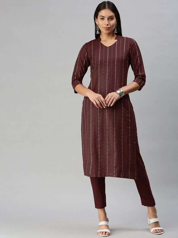 Kalini Mandarin Collar Woven Design Kurta with Trousers - Distacart