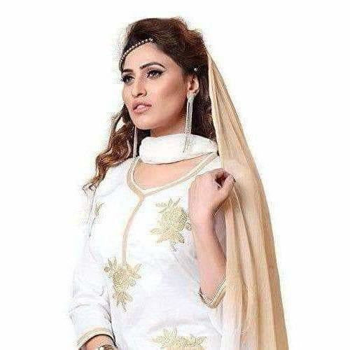 Cotton Embroidered Unstitched Salwar Suit - White - Distacart