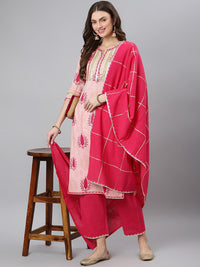 Thumbnail for Khushal K Women Pink Ethnic Motifs Printed Gotta Patti Kurta with Trousers & Dupatta - Distacart