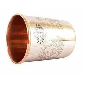 Embossed Design Steel Copper Glass Tumbler (250ml) - Set of 2 - Distacart