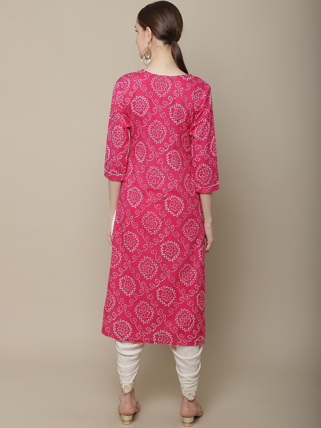 Sangria Women Pink & White Bandhani Printed Thread Work Kurta - Distacart