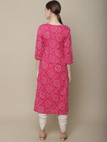 Thumbnail for Sangria Women Pink & White Bandhani Printed Thread Work Kurta - Distacart