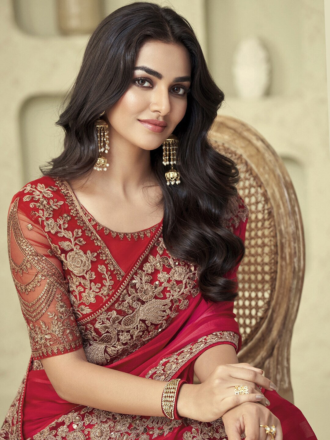Mitera Pink & Gold-Toned Pure Georgette Saree - Distacart