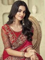 Thumbnail for Mitera Pink & Gold-Toned Pure Georgette Saree - Distacart