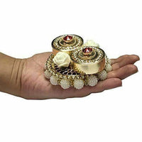 Thumbnail for Haldi Kumkum Box Elegant with Lids - Decorated with Flowers - Colored Crystals - Distacart
