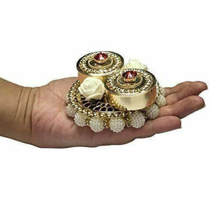 Haldi Kumkum Box Elegant with Lids - Decorated with Flowers - Colored Crystals - Distacart