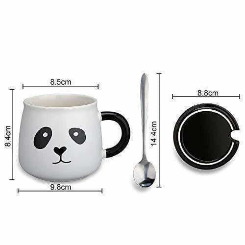 Panda Ceramic Mug with Ceramic Lid and Spoon(Random Design)-300 ML (Pack of 1) - Distacart