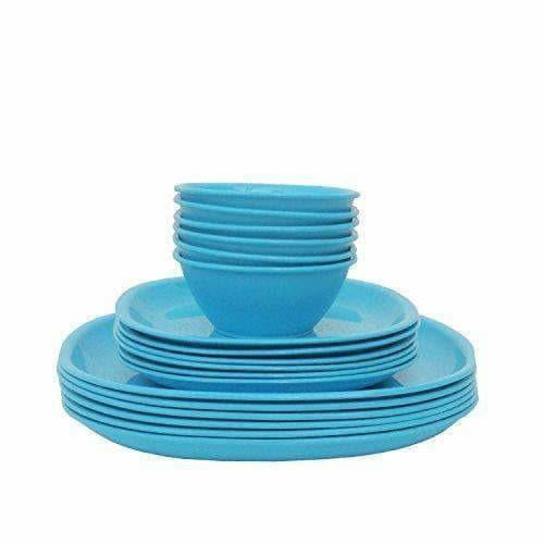 Plastic Square Plate and Bowl Set, 18-Pieces, Turquoise - Distacart