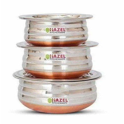 Copper Bottom Kadai Urli with Lid - 3 Pcs Set - Distacart