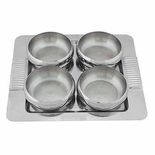 Stainless Steel Serving Set with Wooden Lid and Tray - 4 Pieces - Distacart