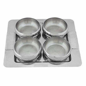 Stainless Steel Serving Set with Wooden Lid and Tray - 4 Pieces - Distacart