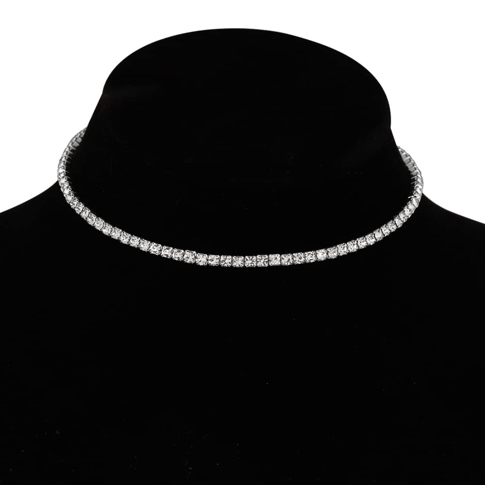 Silver-Toned Alloy Rhinestones Studded Choker - The Pari - Distacart